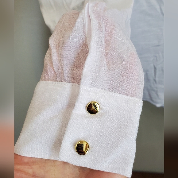 PALETTE WHITE GAUZE TOP GOLD BUTTON-TRIMMED M - Picture 5 of 5